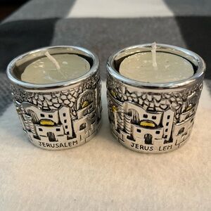 Set of 2- 925 Silver Candle Holders from Jerusalem With Tea Light Candles